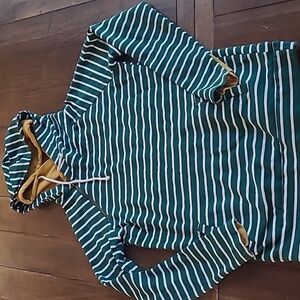 AMPERSAND Ave Side Zip Doublehood Green stripe hoodie size S